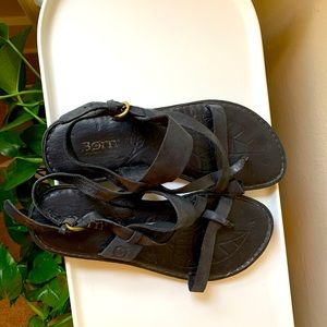 black leather sandals